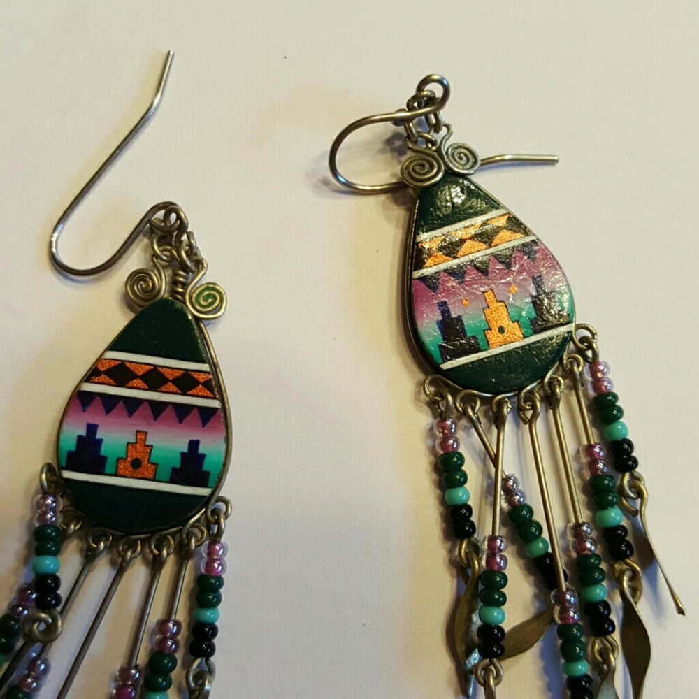 Hand painted tribal earrings